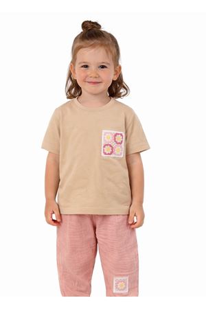 Kız Çocuk Bej Pembe Keten Pantalonlu Papatyalı 2 li Takım
