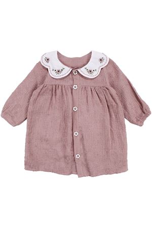 Kız Bebek Gül Kurusu Nakışlı Yakalı Müslin Elbise