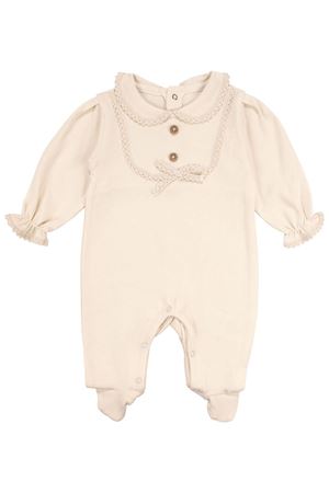 Kız Bebek Ekru Fistolu Yakalı Düğmeli Patikli Tulum