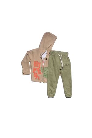 Erkek Çocuk Bej Yeşil Yaprak Desenli Müslin Hırkalı 3 lü Takım