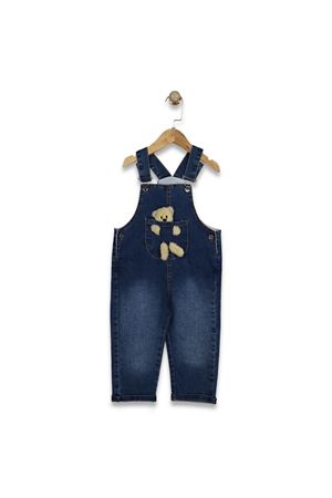 Unisex Laci Ayıcıklı Cepli Kot Salopet Tulum