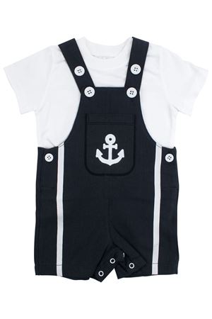 Erkek Bebek Ekru Lacivert Denizci Desen Salopet Takım