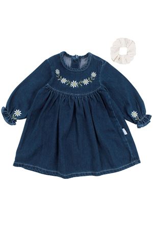 Kız Çocuk Laci Papatya Nakışlı Tokalı Kot Elbise