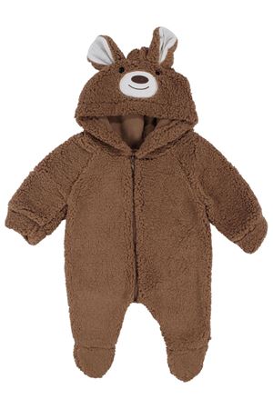 Unisex Kahve Ayı Nakışlı Kapşonlu Peluş Tulum