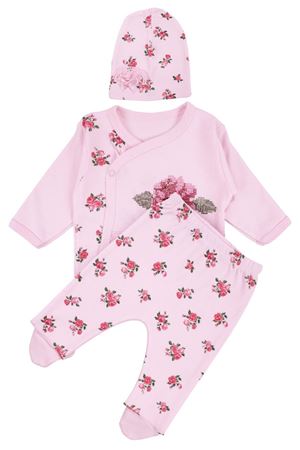 Kız Bebek Pembe Güllü Kanaviçe Nakışlı 3'lü Pijama Takımı