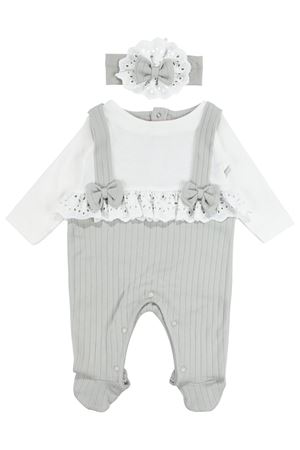 Kız Bebek Ekru Yeşil Fistolu Fiyonklu Bandanalı Patikli Tulum