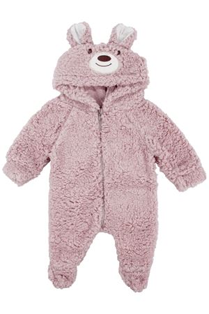 Unisex Pembe Ayı Nakışlı Kapşonlu Peluş Tulum