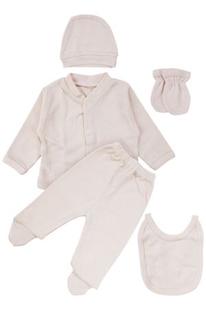 Unisex Bej Raporlu 5 Parça Hastane Çıkış Seti