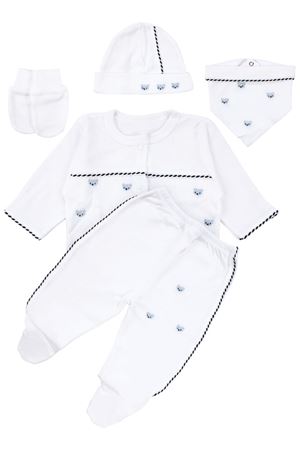 Erkek Bebek Beyaz Mavi Ayı Nakışlı Organik 5 Parça Hastane Çıkış Seti
