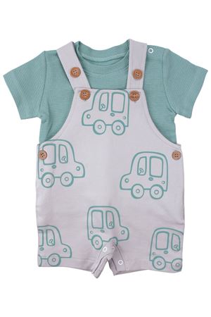 Erkek Bebek Yeşil Gri Araba Desenli Salopet Takım