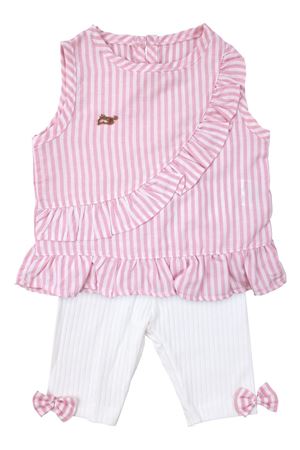 Kız Bebek Pembe Beyaz Çizgili Fırfırlı 2'li Takım