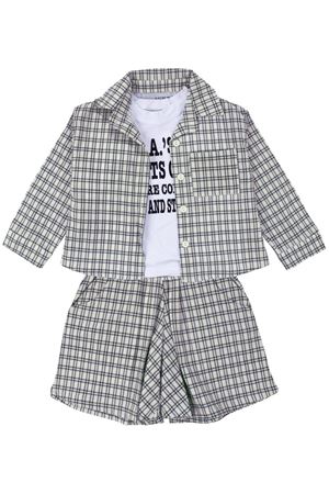 Unisex Ekru Siyah Ekoseli Gömlekli Şortlu 3'lü Takım