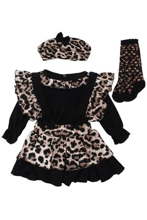 Kız Bebek Siyah Kahve Leopar Desenli Zıbınlı Salopet 4'lü Takım