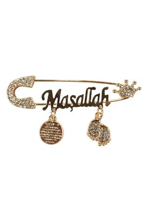 Unisex Beyaz Taşlı Gold Maşallah Yazılı Bebek Yaka İğnesi