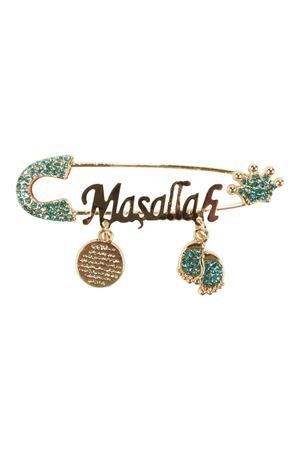 Unisex Mavi Taşlı Gold Maşallah Yazılı Bebek Yaka İğnesi