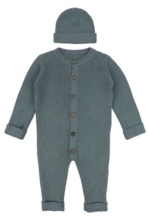 Erkek Bebek Yeşil Düğmeli Bereli Triko Tulum