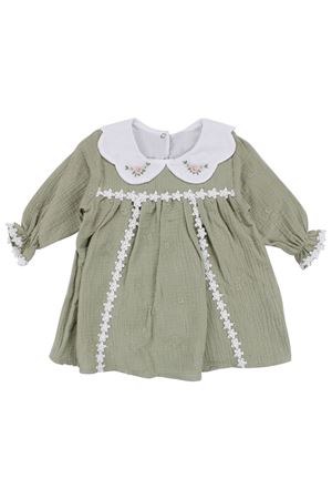 Kız Bebek Yeşil Nakışlı Yakalı Fistolu Müslin Elbise