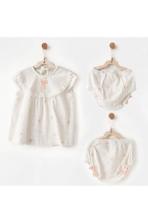 Andywawa AC26541 Little Swan Love Elbise Takım Ekru