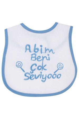 Erkek Bebek Abim Beni Çok Seviyooo Nakışlı Mavi Su Geçirmez Önlük