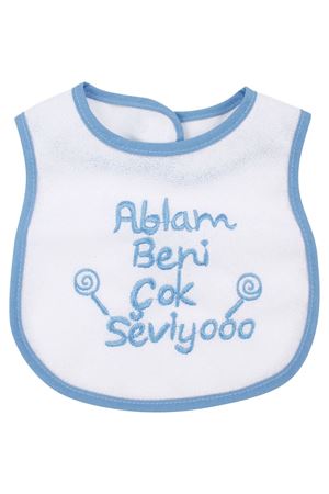 Erkek Bebek Ablam Beni Çok Seviyooo Nakışlı Mavi Su Geçirmez Önlük