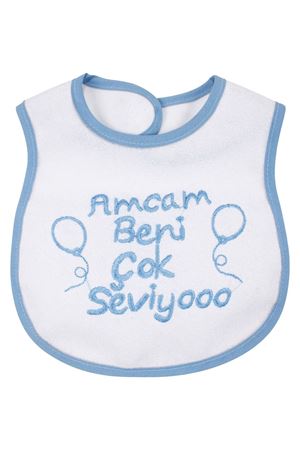 Erkek Bebek Amcam Beni Çok Seviyooo Nakışlı Mavi Su Geçirmez Önlük