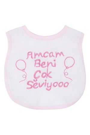 Kız Bebek Amcam Beni Çok Seviyooo Nakışlı Pembe Su Geçirmez Önlük