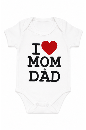 Unisex Ekru I Mom Dad Yazılı Kısa Kollu Zıbın