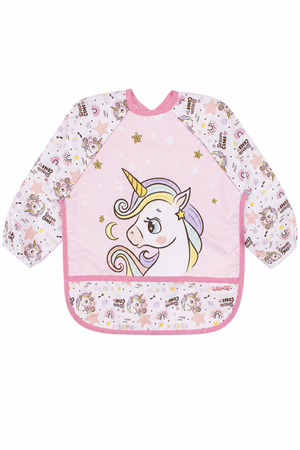Kız Çocuk Pembe Unicorn Desenli Uzun Kollu Önlük