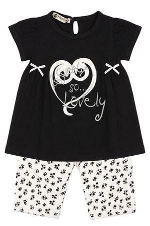 Kız Bebek Siyah Beyaz Lovely Yazılı Çicekli Desenli Taytlı Bandanalı 2'li Takım