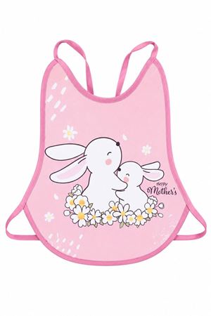 Kız Bebek Pembe Tavşan Desenli Su Geçirmez Önlük