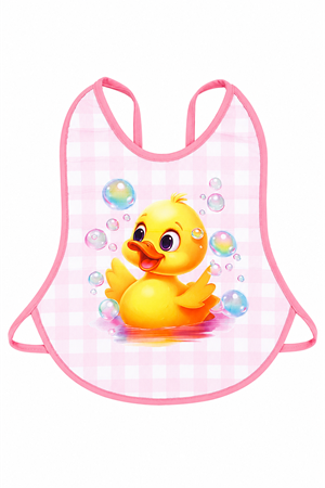 Kız Bebek Pembe Sarı Ördek Desenli Su Geçirmez Önlük