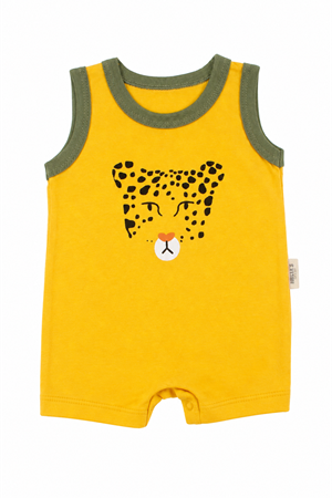 Erkek Bebek Sarı Yeşil Biyeli Leopar Baskılı Tulum