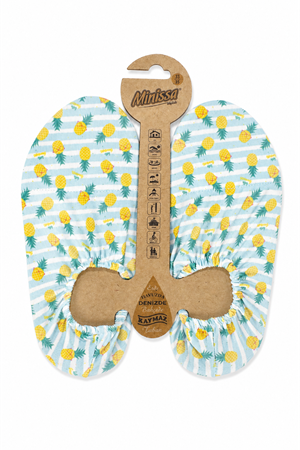 Unisex Mavi Sarı Ananas Desenli Havuz/Deniz Patik Ayakkabı 33-35 Numara