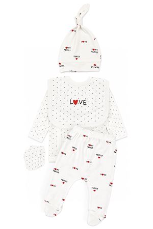 Unisex Ekru I Love My Family Yazılı Puanlı 5'li Hastane Çıkış Seti