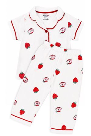 Kız Bebek Beyaz Kırmızı Çilek Baskılı Müslin Pijama Takımı