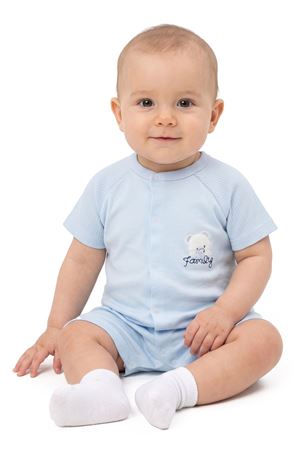 Erkek Bebek Bebe Mavisi Ayı Family Nakışlı Çıtçıtlı Şort Tulum