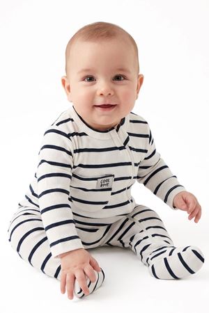 Erkek Bebek Cool Boys Beyaz Siyah Çizgili Fermuarlı Tulum 0-3 Ay