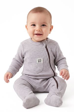 Erkek Bebek Cool Boys Gri Fermuarlı Tulum 0-3 Ay