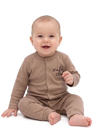 Erkek Bebek Kahverengi Milk Club Yazılı Çıtçıtlı Tulum 0-3 Ay
