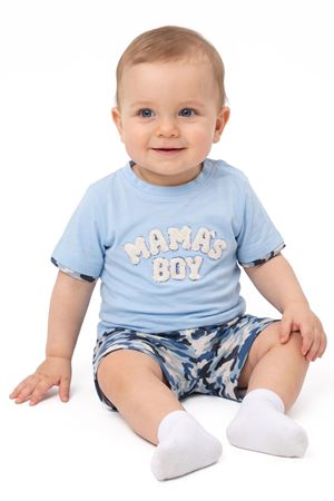 Erkek Bebek Mavi Mamas Boy Kamuflaj Desenli Şortlu 2'li Takım