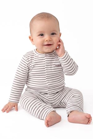 Erkek Bebek Beyaz Kahve Çizgili Milk Club Armalı Çıtçıtlı Tulum 0-3 Ay