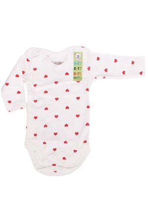 Kız Bebek Ekru Kırmızı Kalp Baskılı Uzun Kol Çıtçıtlı Body Zıbın