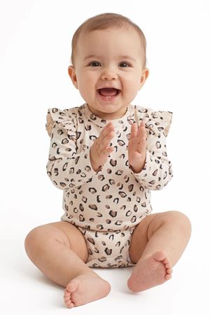 Kız Bebek Bej Kahve Leopar Desenli Fırfırlı Body Zıbın