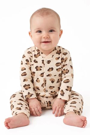 Kız Bebek Leopar Desenli Çıtçıtlı Manşetli Tulum