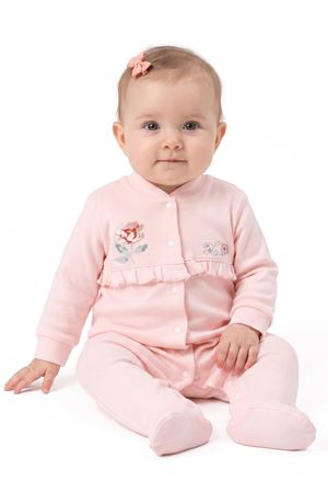 Kız Bebek Ekru Somon Gül Nakışlı Kanaviçe Çıtçıtlı Patikli Tulum