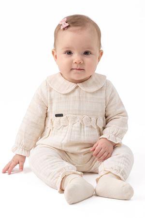 Kız Bebek Ekru Bebe Yakalı Dantelli Müslin Tulum