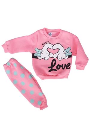 Kız Çocuk Pembe Love El Baskılı Puanlı Polar 2'li Takım