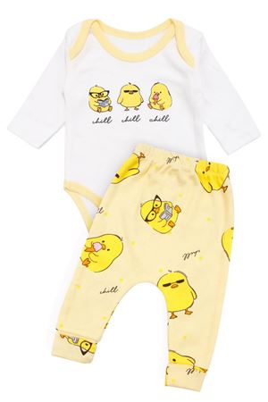 Unisex Beyaz Sarı Chill Civciv Baskılı 2'li Takım