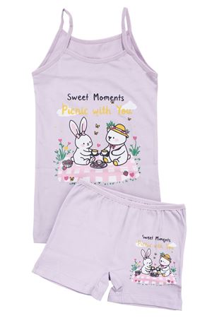 Kız Çocuk Mor Tavşan Baskılı Atlet Boxer Takım 2-3 Yaş