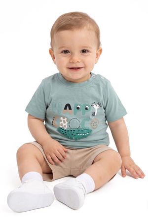 Erkek Bebek Yeşil Bej Happy Timsahlı Şortlu 2'li Takım